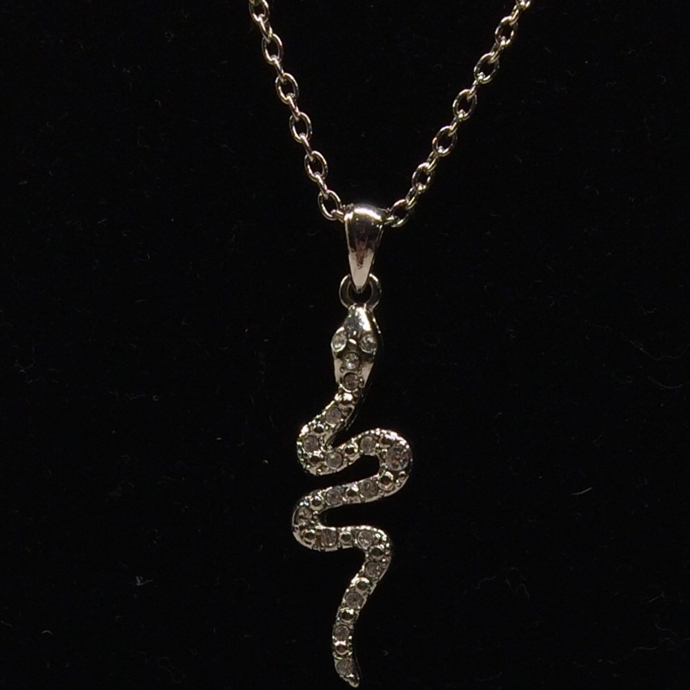 Silver Plated Necklace with Snake rhinestone charm